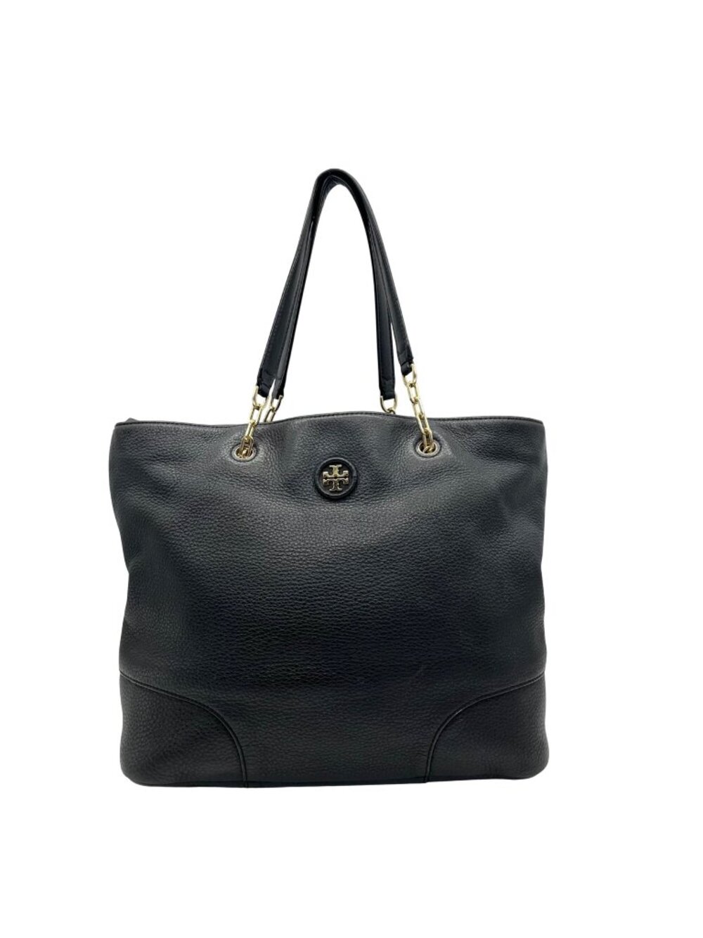 Tory Burch Black Pebbled Leather Carter Chain Tote Bag